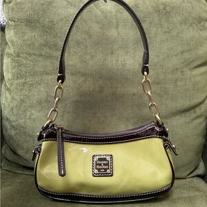 Dooney & Bourke Lime Patent Leather Shoulder Bag with Brown Trim